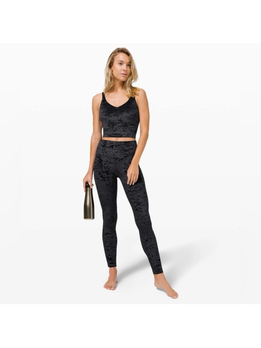 Black Crushed Velvet Active High-Waist Leggings